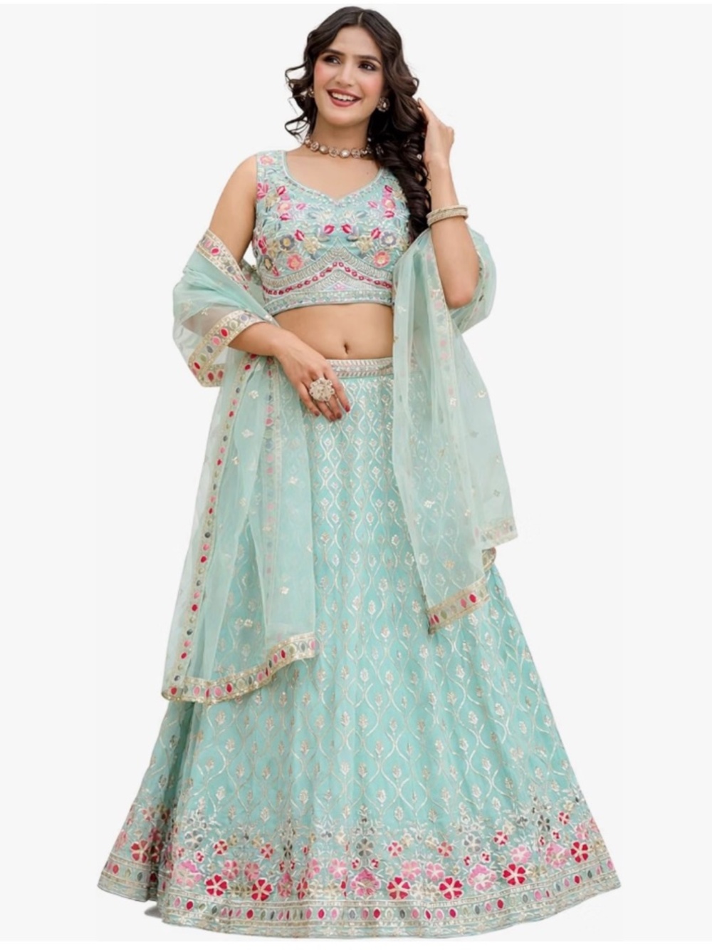 Light/mint green and pink lehenga for sale